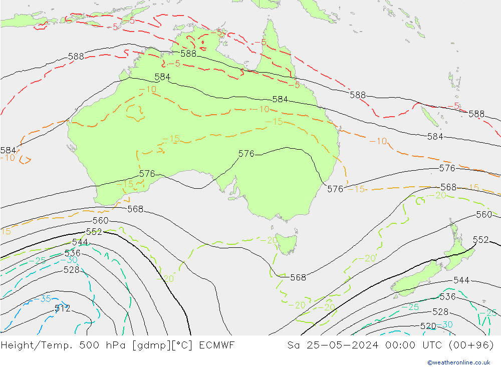 Hoogte/Temp. 500 hPa ECMWF za 25.05.2024 00 UTC