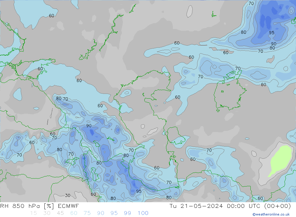 850 hPa Nispi Nem ECMWF Sa 21.05.2024 00 UTC