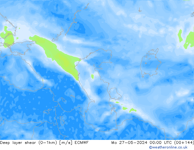 Deep layer shear (0-1km) ECMWF ma 27.05.2024 00 UTC