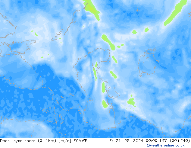 Deep layer shear (0-1km) ECMWF Fr 31.05.2024 00 UTC