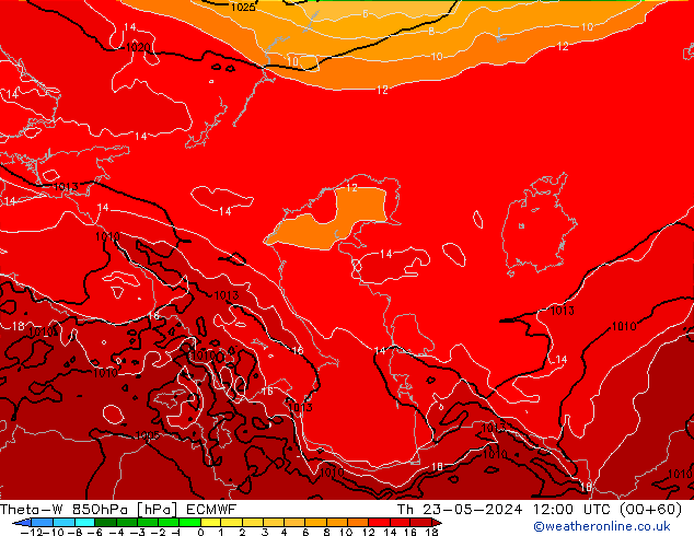 Theta-W 850hPa ECMWF jeu 23.05.2024 12 UTC