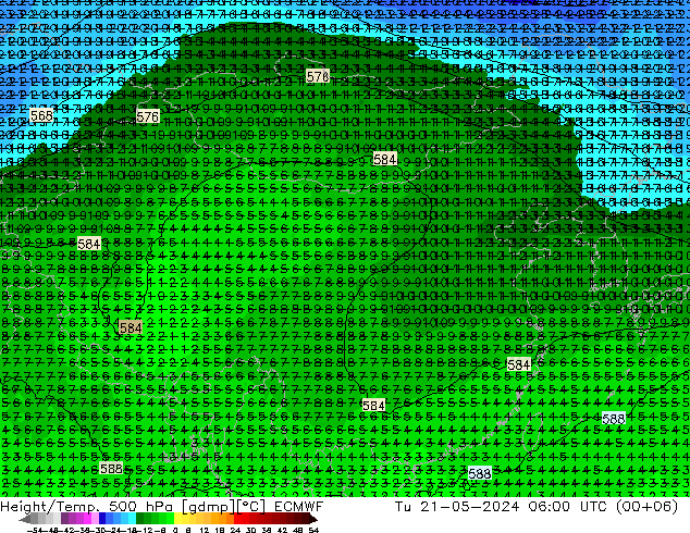 Z500/Rain (+SLP)/Z850 ECMWF 星期二 21.05.2024 06 UTC