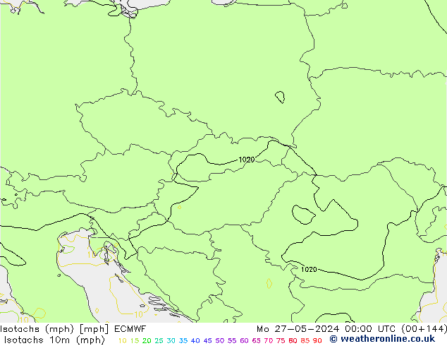 Isotachs (mph) ECMWF Mo 27.05.2024 00 UTC