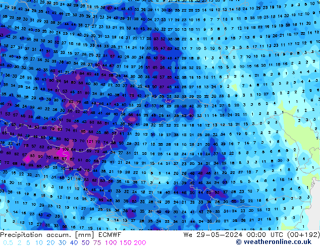 Precipitation accum. ECMWF Qua 29.05.2024 00 UTC