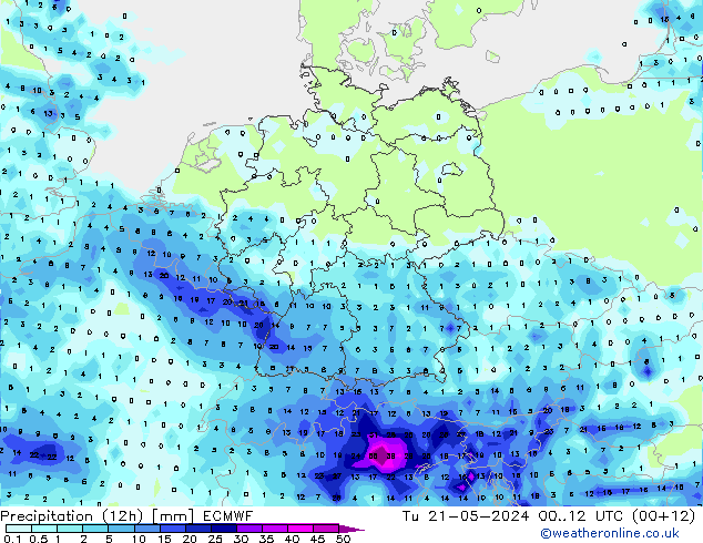 降水量 (12h) ECMWF 星期二 21.05.2024 12 UTC