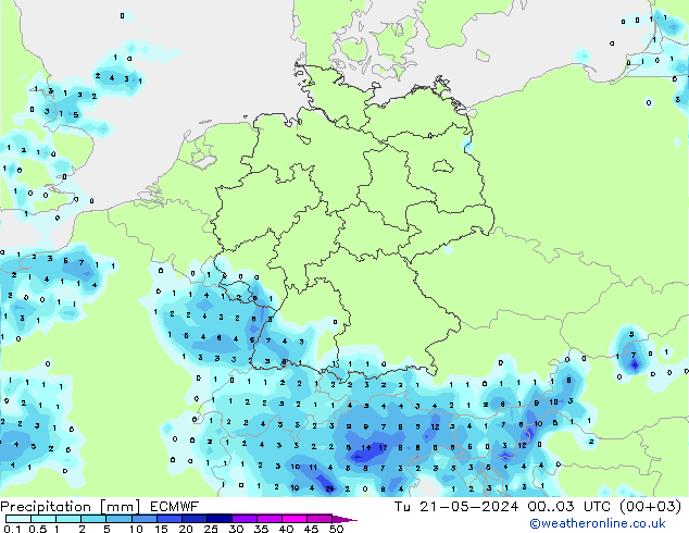 Precipitation ECMWF Tu 21.05.2024 03 UTC
