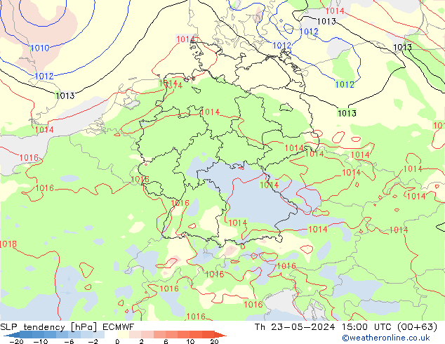 Druktendens (+/-) ECMWF do 23.05.2024 15 UTC