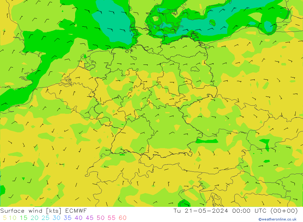 风 10 米 ECMWF 星期二 21.05.2024 00 UTC