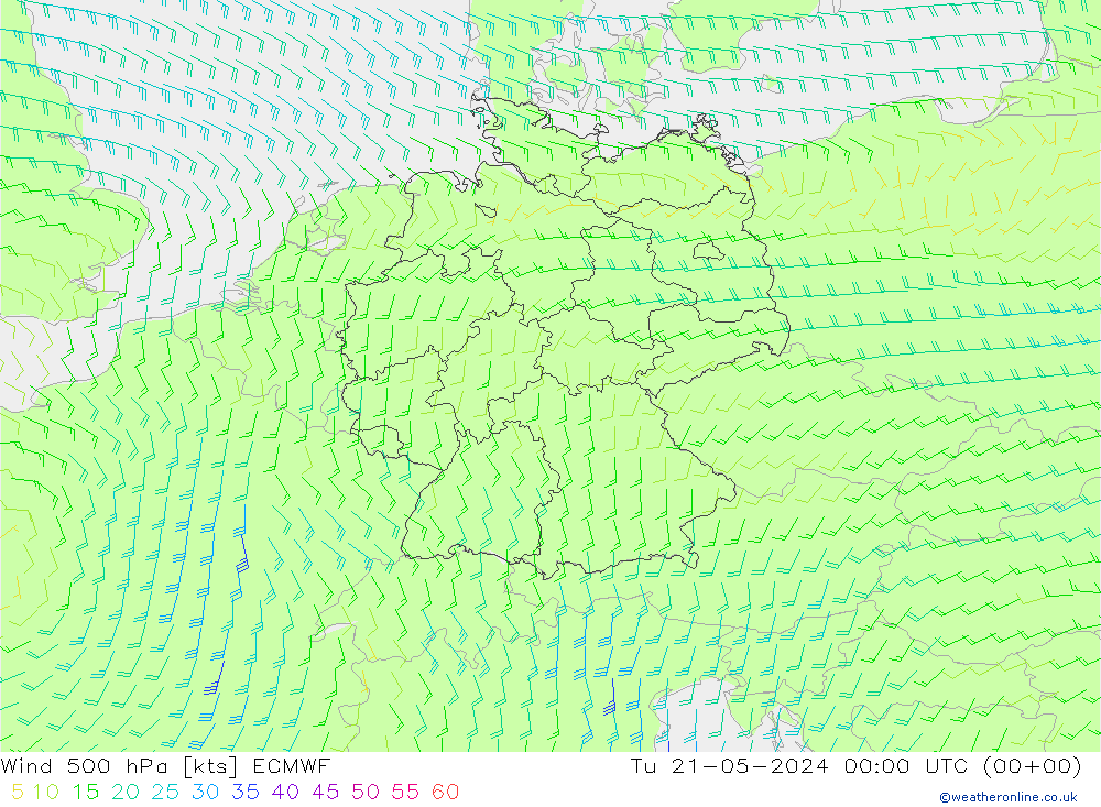 风 500 hPa ECMWF 星期二 21.05.2024 00 UTC