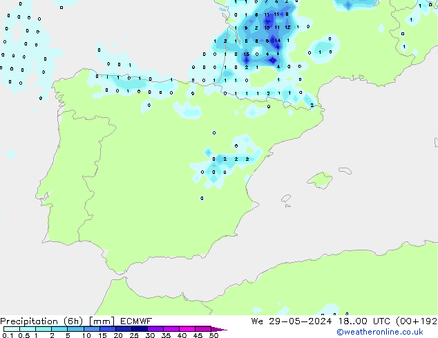 Precipitation (6h) ECMWF St 29.05.2024 00 UTC