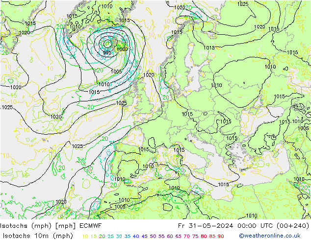 Isotachs (mph) ECMWF пт 31.05.2024 00 UTC