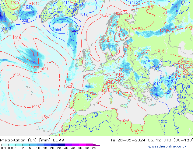 Z500/Rain (+SLP)/Z850 ECMWF Tu 28.05.2024 12 UTC