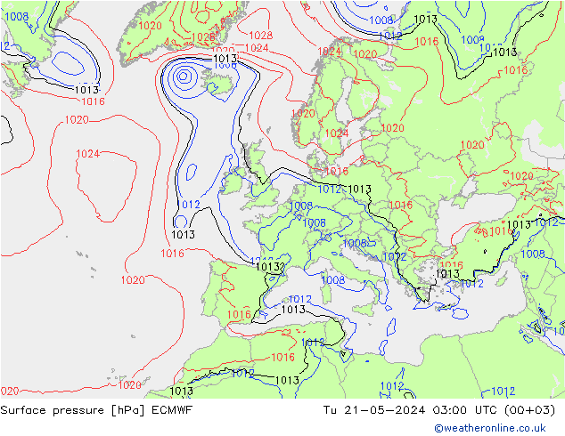 pressão do solo ECMWF Ter 21.05.2024 03 UTC