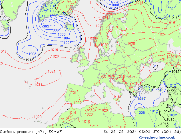 pression de l'air ECMWF dim 26.05.2024 06 UTC