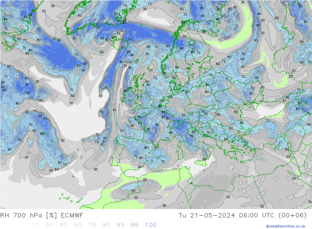 Humedad rel. 700hPa ECMWF mar 21.05.2024 06 UTC