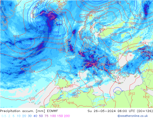 Precipitación acum. ECMWF dom 26.05.2024 06 UTC