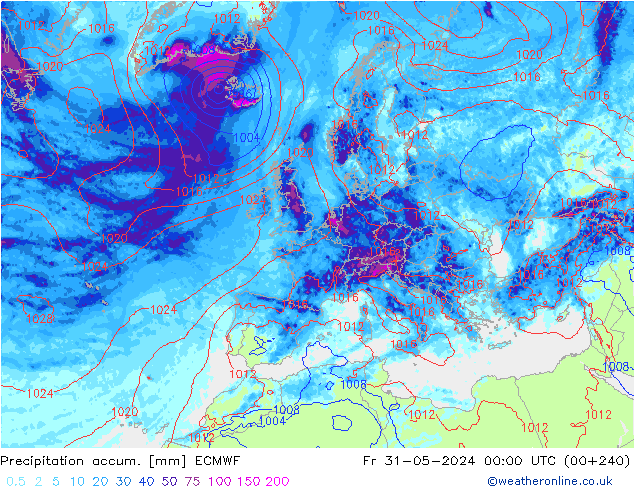 Precipitation accum. ECMWF Sex 31.05.2024 00 UTC