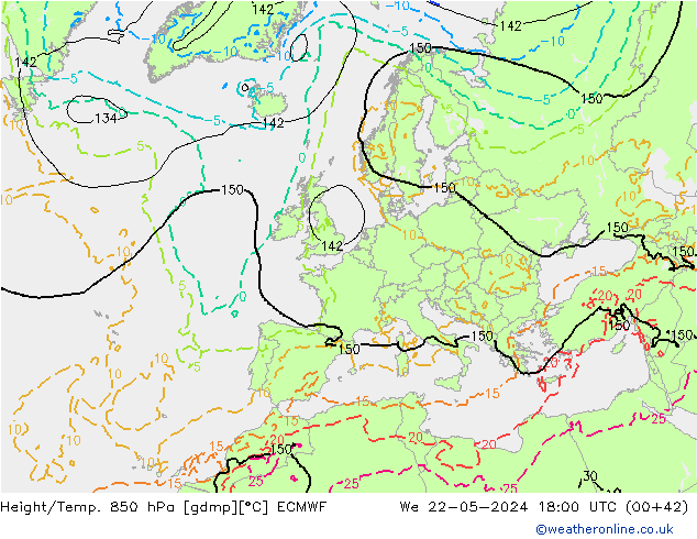 Yükseklik/Sıc. 850 hPa ECMWF Çar 22.05.2024 18 UTC
