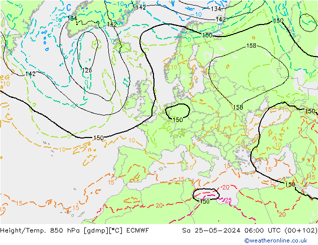 Géop./Temp. 850 hPa ECMWF sam 25.05.2024 06 UTC