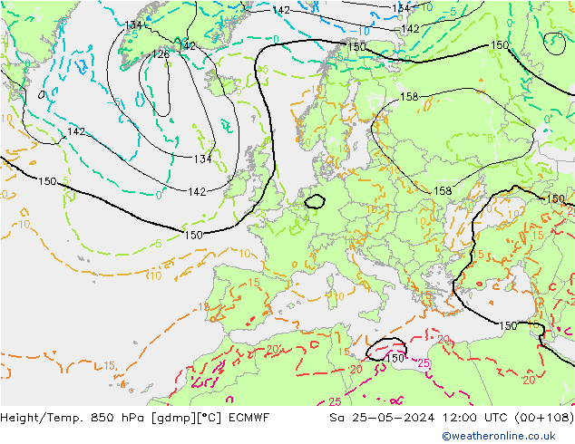 Géop./Temp. 850 hPa ECMWF sam 25.05.2024 12 UTC