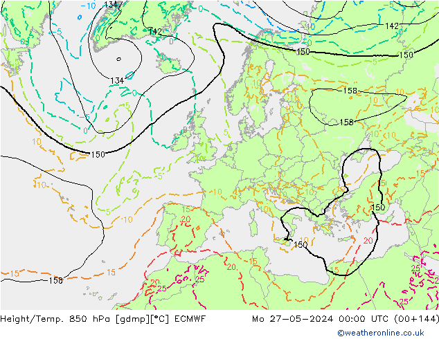Height/Temp. 850 hPa ECMWF Mo 27.05.2024 00 UTC