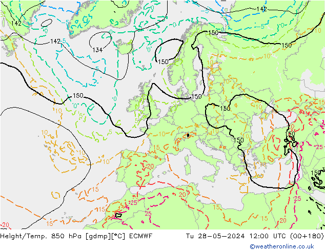 Height/Temp. 850 hPa ECMWF Tu 28.05.2024 12 UTC