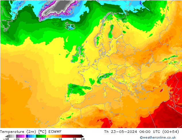 température (2m) ECMWF jeu 23.05.2024 06 UTC
