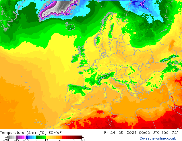 mapa temperatury (2m) ECMWF pt. 24.05.2024 00 UTC