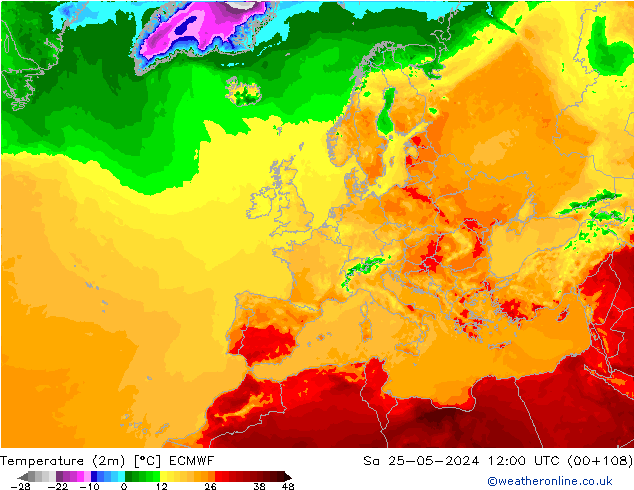 Temperatura (2m) ECMWF sáb 25.05.2024 12 UTC