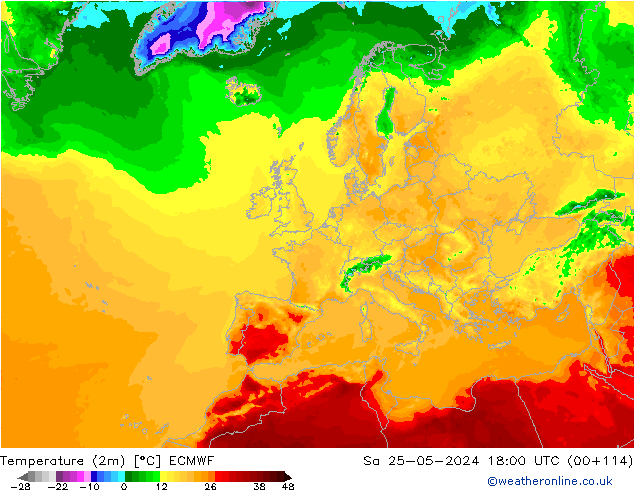 Temperatura (2m) ECMWF sáb 25.05.2024 18 UTC