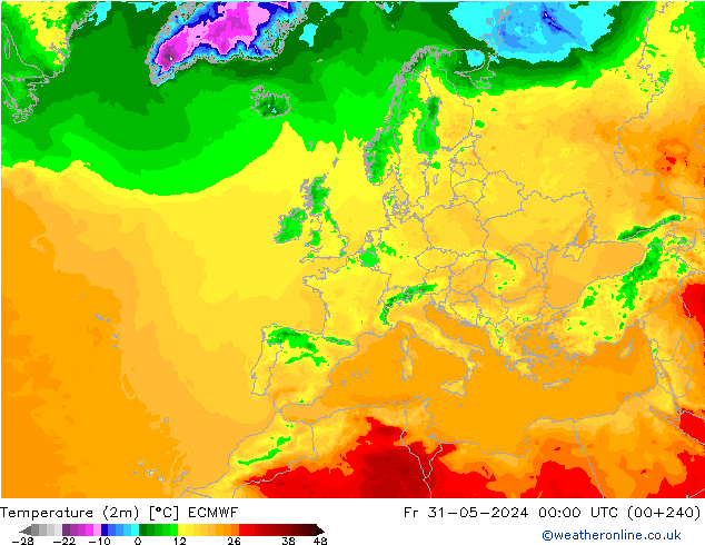 Temperatura (2m) ECMWF Sex 31.05.2024 00 UTC