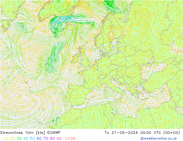 ветер 10m ECMWF вт 21.05.2024 00 UTC