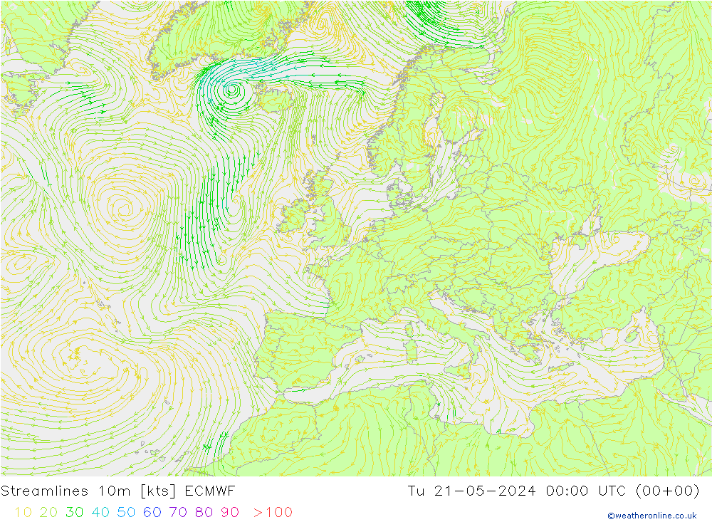 Stroomlijn 10m ECMWF di 21.05.2024 00 UTC