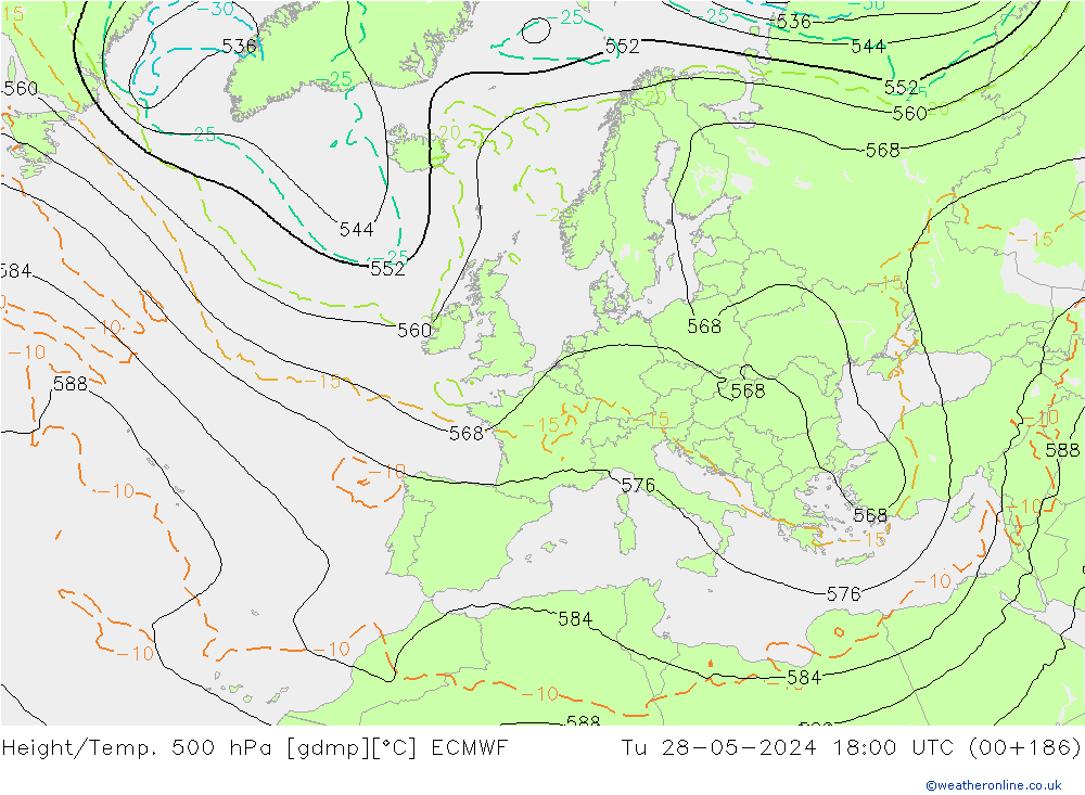 Z500/Rain (+SLP)/Z850 ECMWF Tu 28.05.2024 18 UTC