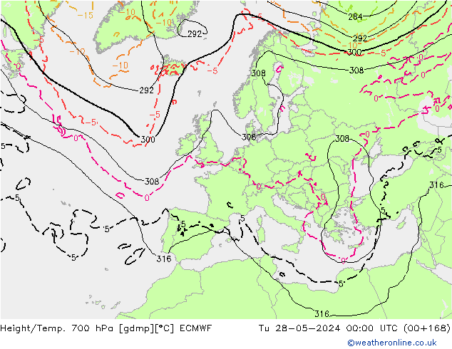 Height/Temp. 700 гПа ECMWF вт 28.05.2024 00 UTC