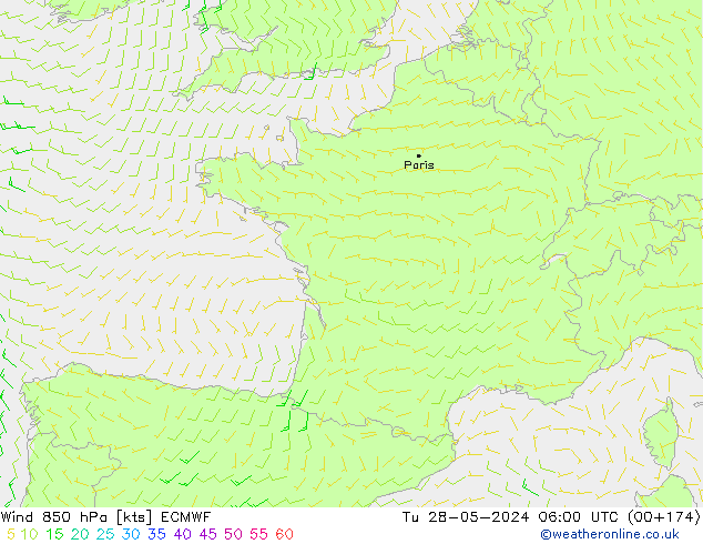 Vent 850 hPa ECMWF mar 28.05.2024 06 UTC