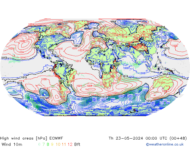 High wind areas ECMWF Qui 23.05.2024 00 UTC