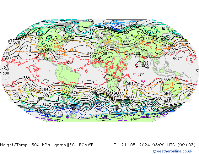 Hoogte/Temp. 500 hPa ECMWF di 21.05.2024 03 UTC