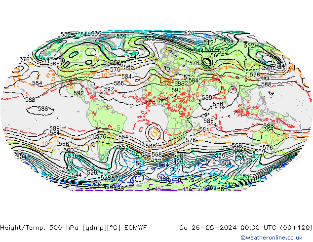 Height/Temp. 500 гПа ECMWF Вс 26.05.2024 00 UTC