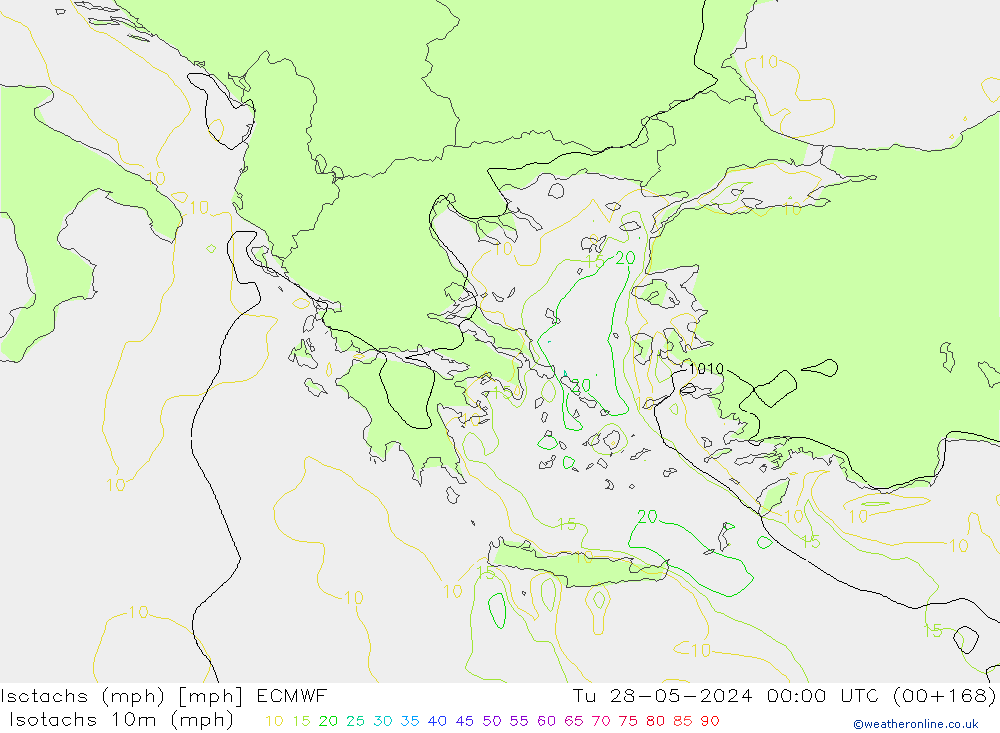 Isotachen (mph) ECMWF di 28.05.2024 00 UTC