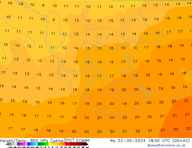 Height/Temp. 850 гПа ECMWF ср 22.05.2024 18 UTC