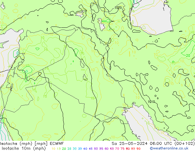 Isotachs (mph) ECMWF  25.05.2024 06 UTC