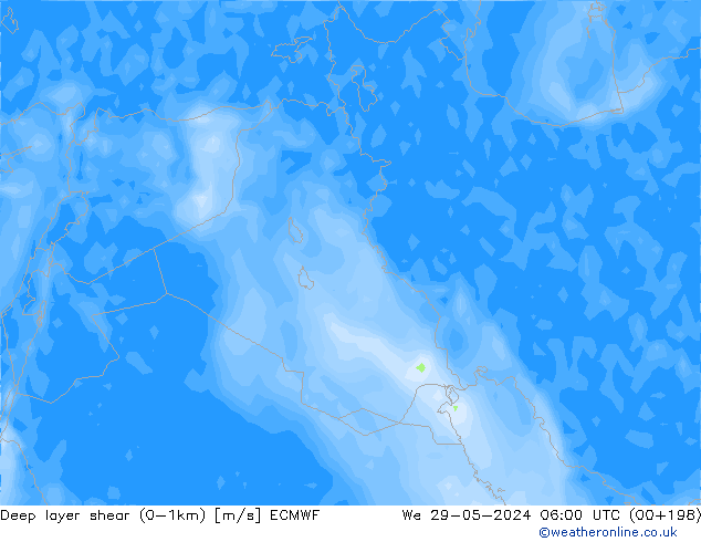 Deep layer shear (0-1km) ECMWF Mi 29.05.2024 06 UTC