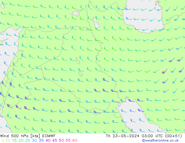 wiatr 500 hPa ECMWF czw. 23.05.2024 03 UTC