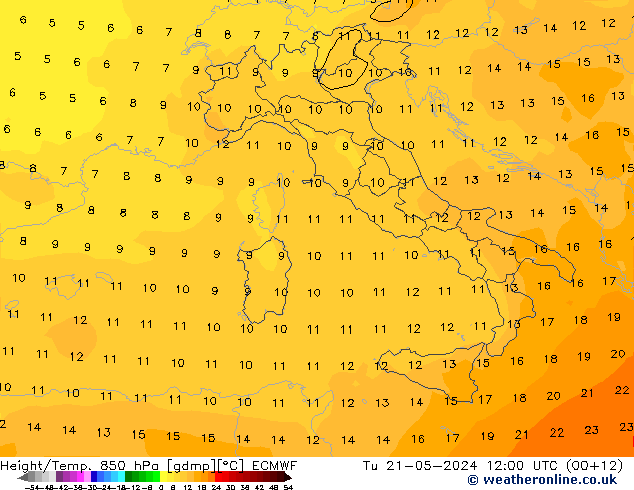 Z500/Rain (+SLP)/Z850 ECMWF Út 21.05.2024 12 UTC