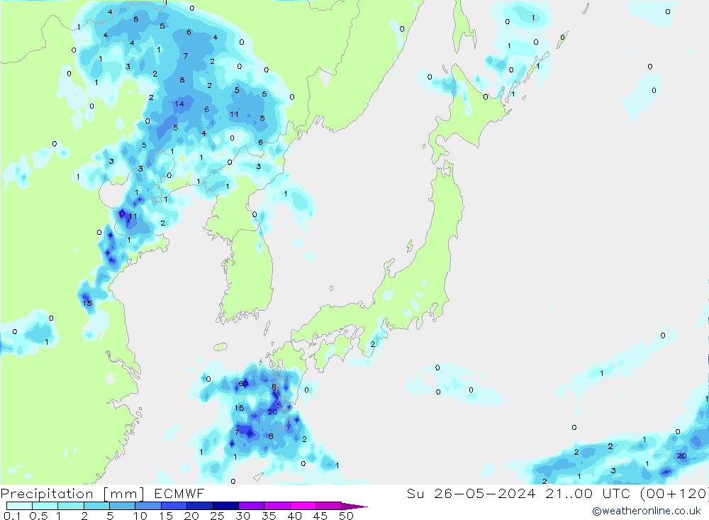 Precipitation ECMWF Su 26.05.2024 00 UTC