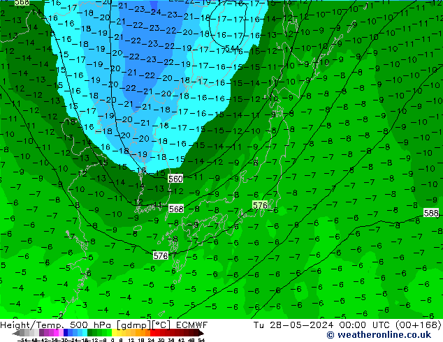 Z500/Regen(+SLP)/Z850 ECMWF di 28.05.2024 00 UTC