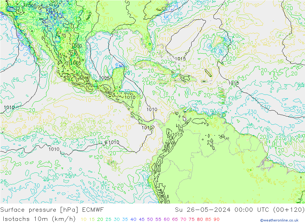 Isotachs (kph) ECMWF Ne 26.05.2024 00 UTC