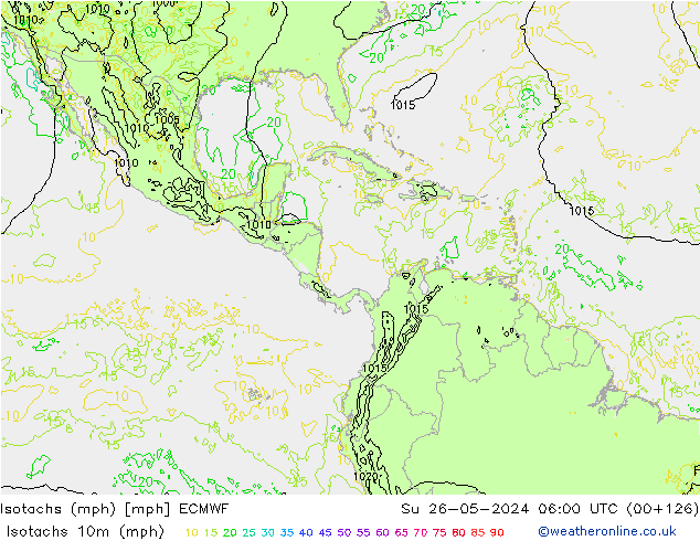 Isotachs (mph) ECMWF Su 26.05.2024 06 UTC