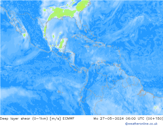 Deep layer shear (0-1km) ECMWF Po 27.05.2024 06 UTC